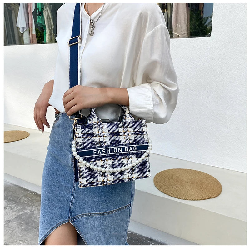 Plaid Handheld Tote Bag For Women