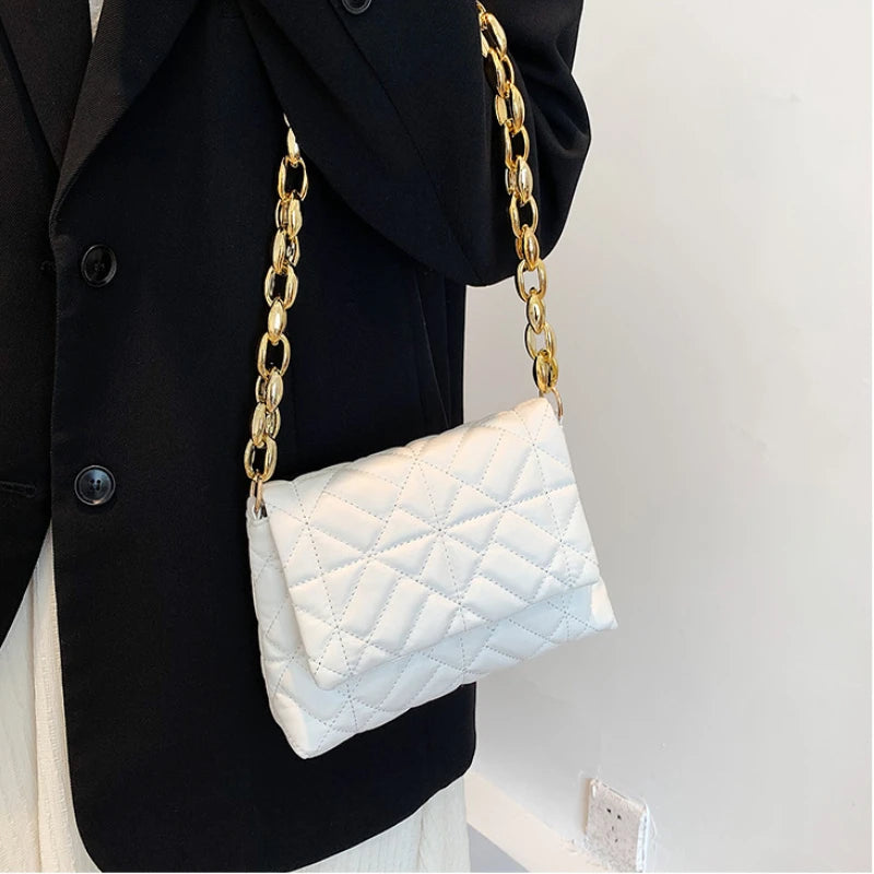 Plaid Shoulder Bag with Thick Chain for Women Handbags and Purses