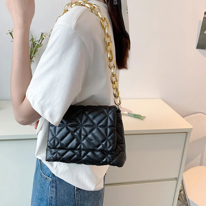 Plaid Shoulder Bag with Thick Chain for Women Handbags and Purses