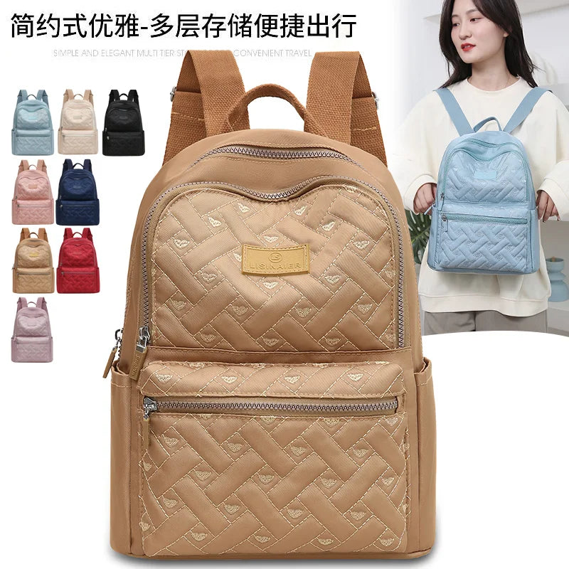 Plaid Women Backpack Durable Fabric Oxford School Bag