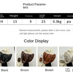 Pleated Shoulder Bag Solid PU Zipper Cross Bag Women Handbag