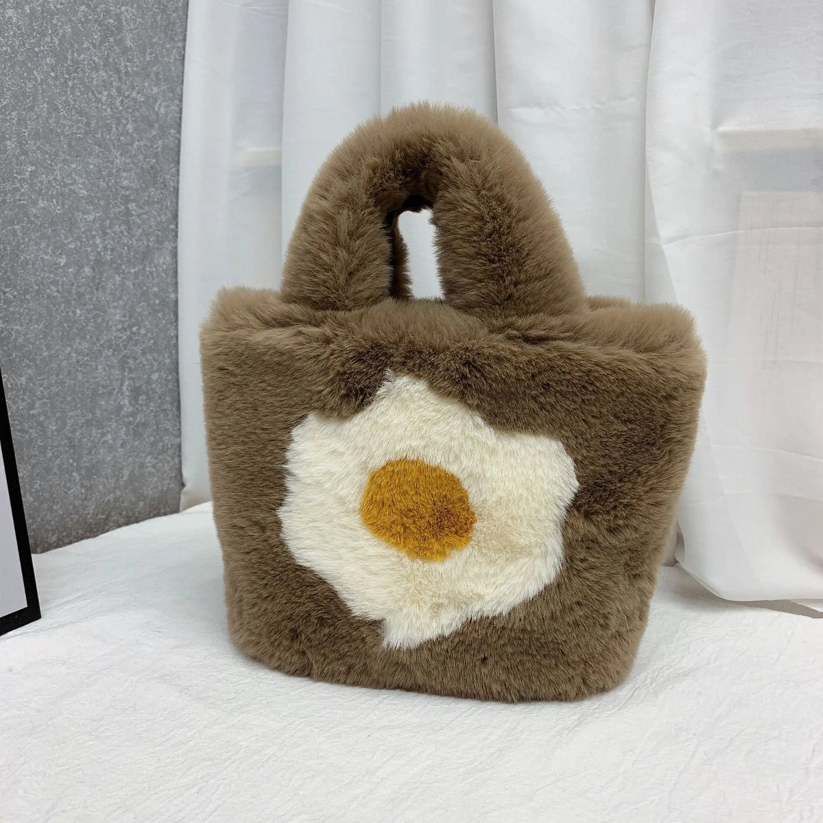 Egg Print Plush Handbag for Women with Chain Strap