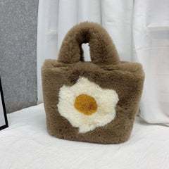 Egg Print Plush Handbag for Women with Chain Strap