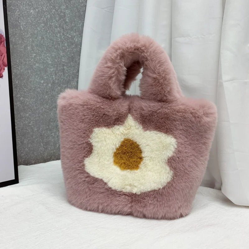 Egg Print Plush Handbag for Women with Chain Strap