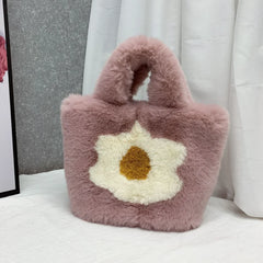 Egg Print Plush Handbag for Women with Chain Strap