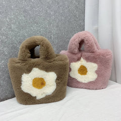 Egg Print Plush Handbag for Women with Chain Strap