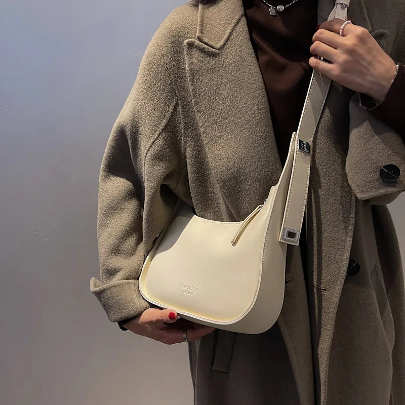 Retro Messenger Bag Wide Strap Solid Lady Underarm Bag
