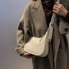Retro Messenger Bag Wide Strap Solid Lady Underarm Bag