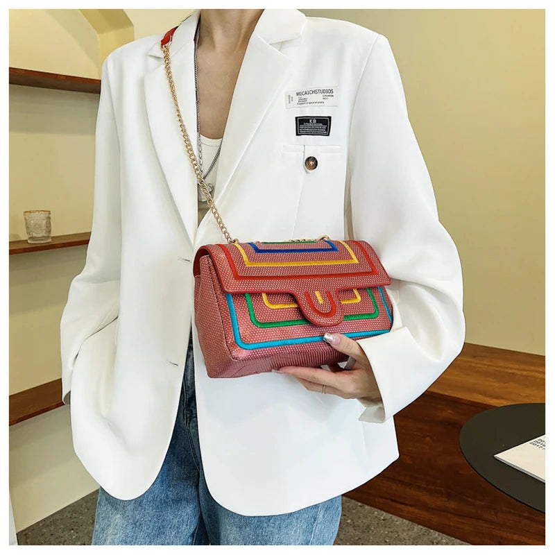 Rhinestone One Shoulder Crossbody Chain Bag Girl