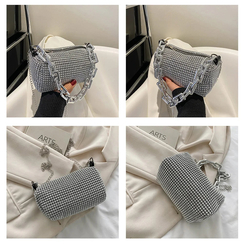 Rhinestones Women Shoulder Crossbody Bags Diamond PU Female Purses
