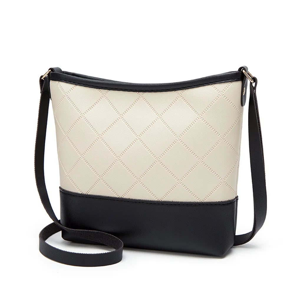 Rhombic Crossbody Bag PU Leather Wide Strap Handbag Small Shoulder Bag