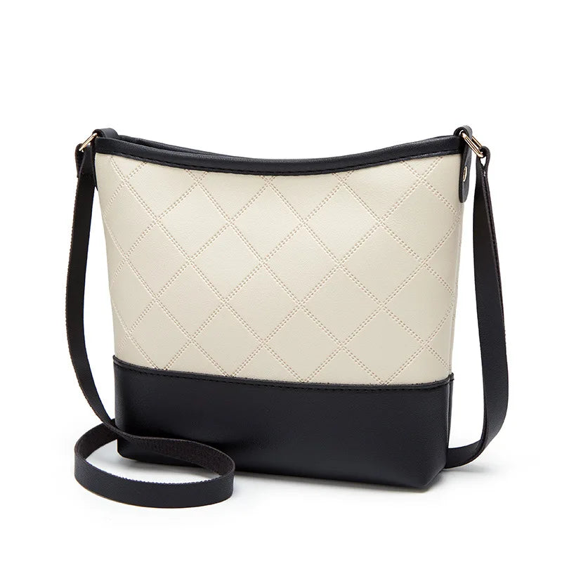 Rhombic Crossbody Bag PU Leather Wide Strap Handbag Small Shoulder Bag