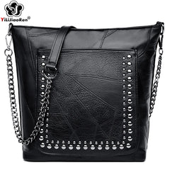 Rivet Crossbody Bag Leather Chain Messenger Large Shoulder Bags