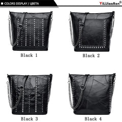 Rivet Crossbody Bag Leather Chain Messenger Large Shoulder Bags