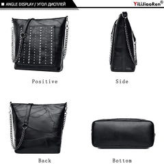 Rivet Crossbody Bag Leather Chain Messenger Large Shoulder Bags