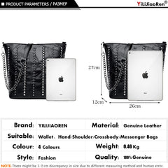 Rivet Crossbody Bag Leather Chain Messenger Large Shoulder Bags