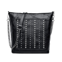 Rivet Crossbody Bag Leather Chain Messenger Large Shoulder Bags