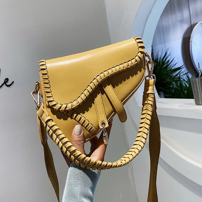 Casual Saddle Women Bag Shoulder Handle Hasp Zipper PU Material Inside Lock