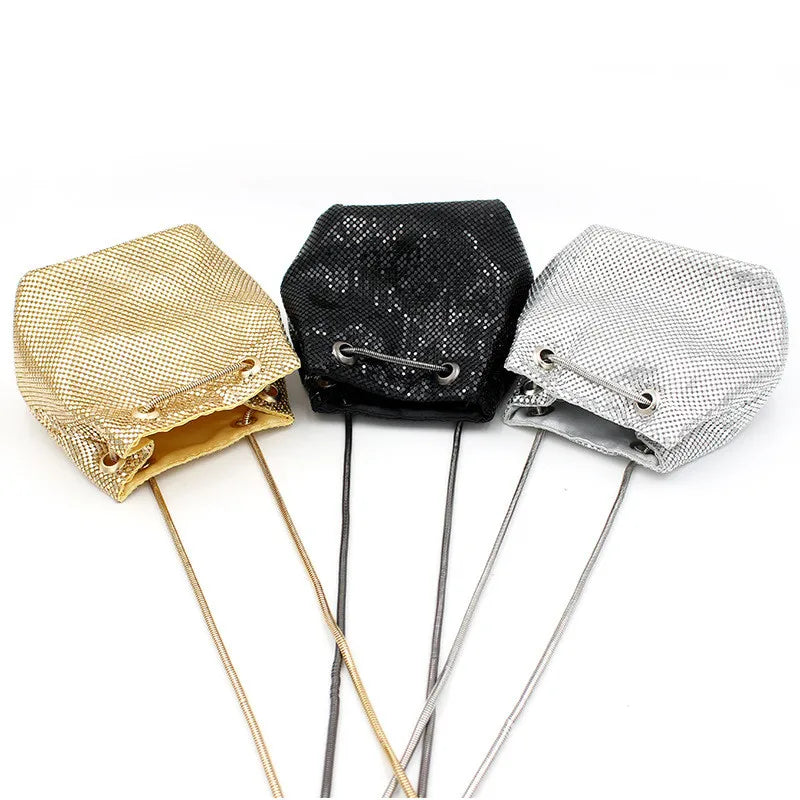 Sequin Women Drawstring Bucket Bag Female Party Purse Handbags