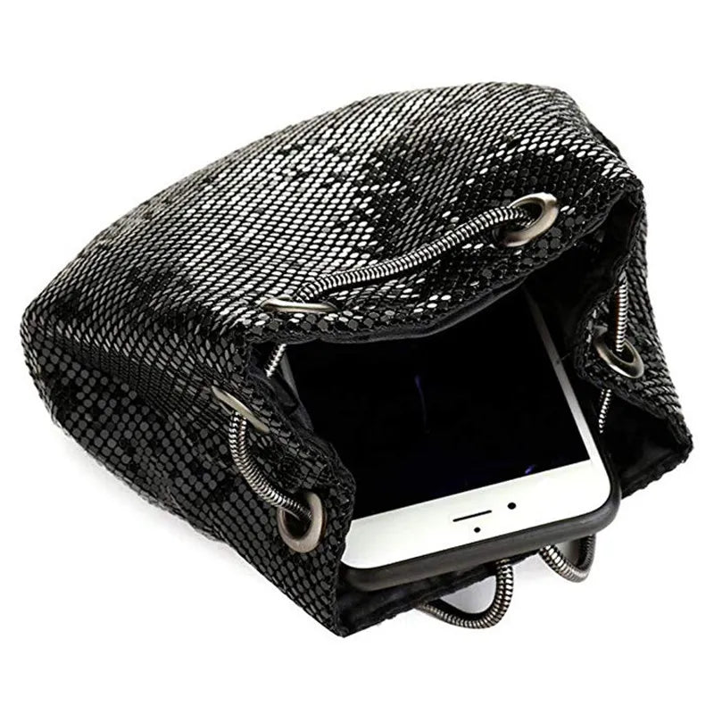 Sequin Women Drawstring Bucket Bag Female Party Purse Handbags