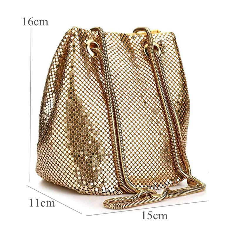 Sequin Women Drawstring Bucket Bag Female Party Purse Handbags