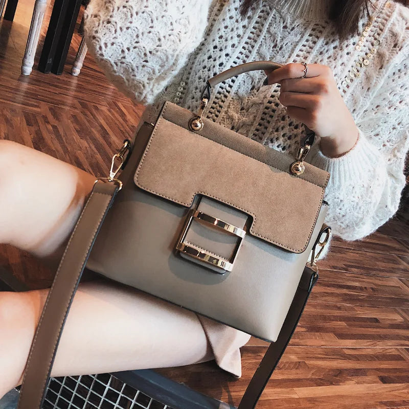 Solid Matte PU Leather Shoulder Bag Zipper Hasp Satchel
