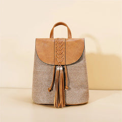 Women's Straw Backpack for Summer Travel Weaved Shoulder Bag Mochila