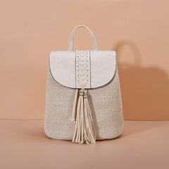 Women's Straw Backpack for Summer Travel Weaved Shoulder Bag Mochila
