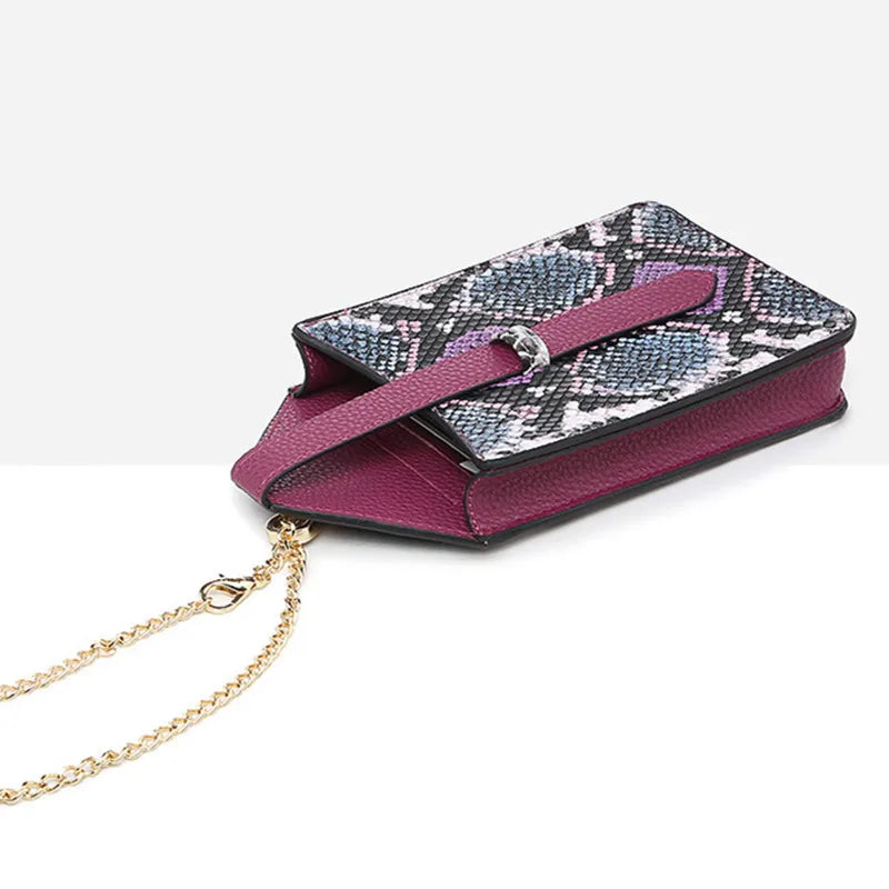 Snake Pattern Crossbody Bag Chain Phone Bag Handbag Clutch