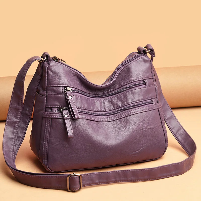 Soft Leather Multi-layer Messenger Bag for Women, Middle-aged Mother