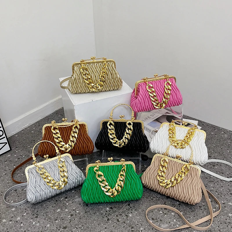 Quilted Mini Crossbody Handbag for Women - Solid Color Shoulder Bag