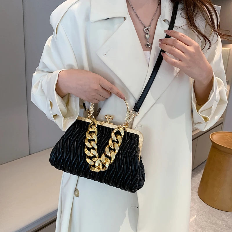Quilted Mini Crossbody Handbag for Women - Solid Color Shoulder Bag