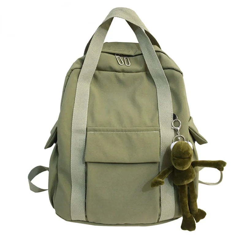 Solid Waterproof Nylon Backpack School Bag for Teenage Girl