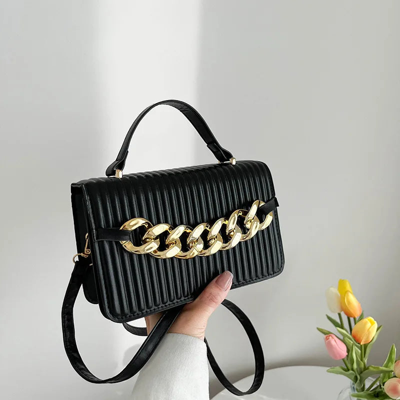 Striped Women Shoulder Bag Chain Decoration Crossbody Bags Ladies Small Handbags