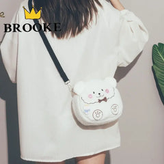 3D Plush Bear Crossbody Bag for Women - Cute Girls Shoulder Purse
