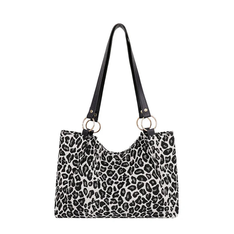 Leopard Shoulder Bag Canvas Large Capacity Tote Shopping Travel Handbag