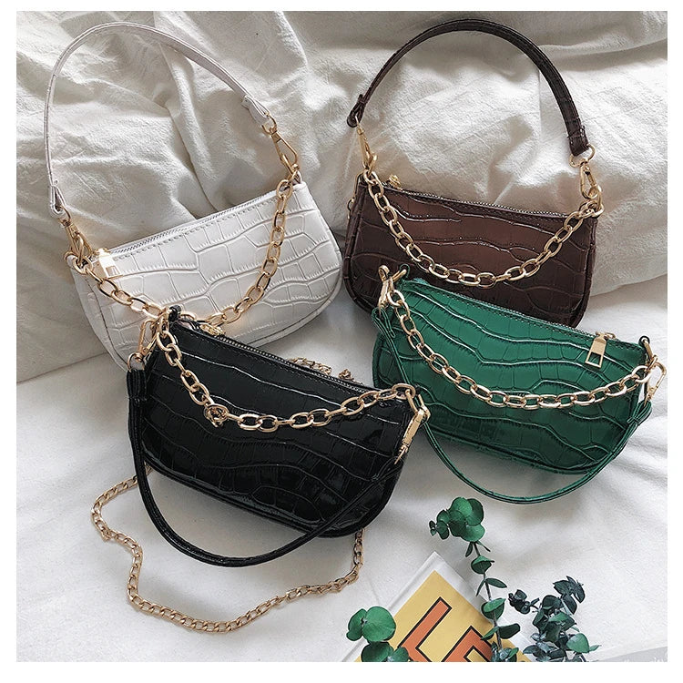 Printed Pattern PU Messenger Bag w/ Chain Shoulder Strap