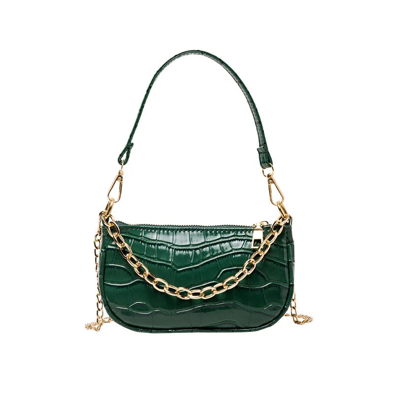 Printed Pattern PU Messenger Bag w/ Chain Shoulder Strap