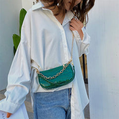 Printed Pattern PU Messenger Bag w/ Chain Shoulder Strap