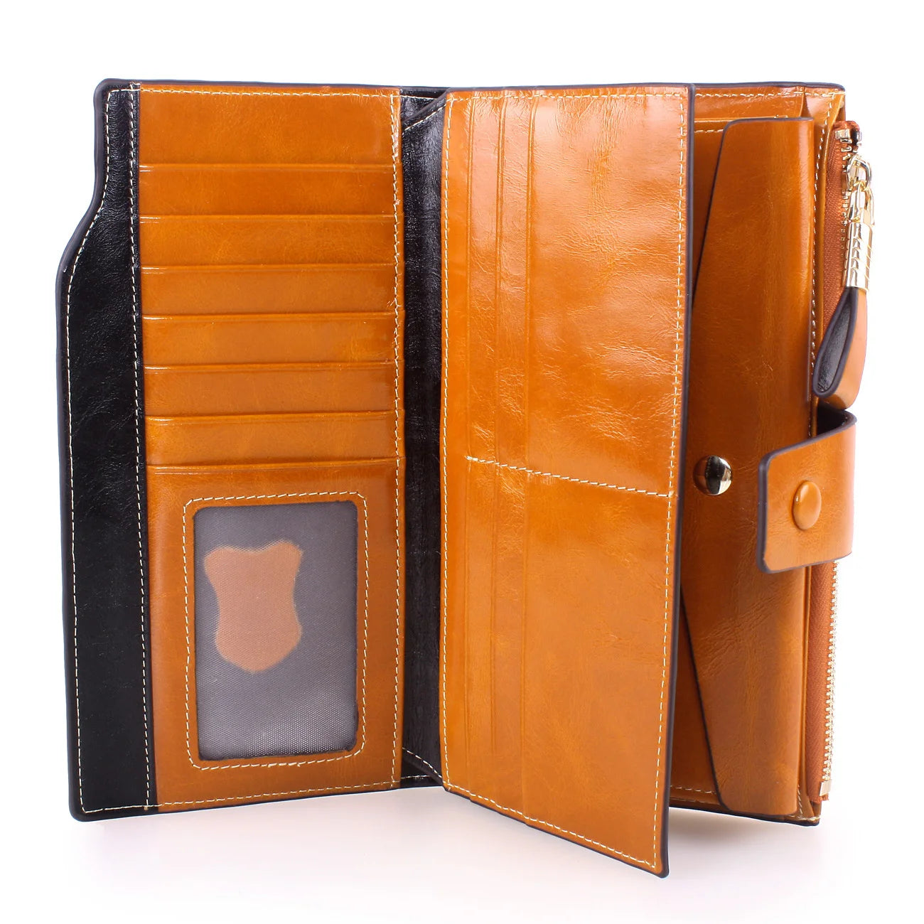 Oil Wax Leather Women's Card Wallet Long Large Capacity Bag