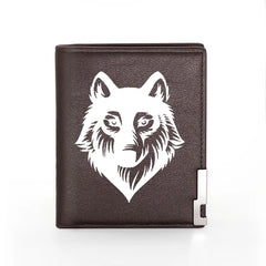 Wolf Head Print Leather Wallet Men Women Billfold Slim Credit Card/ID Holders