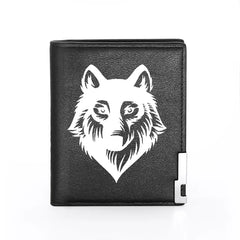 Wolf Head Print Leather Wallet Men Women Billfold Slim Credit Card/ID Holders