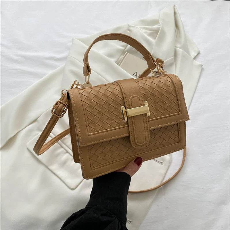 Women Belt Lock Single Shoulder Crossbody PU Leather Handbag