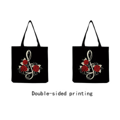 Women Tote Red Rose Musical Note Printed Handbags