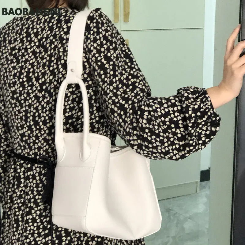 Women Bucket Bag Soft PU Leather Large Capacity Handbags