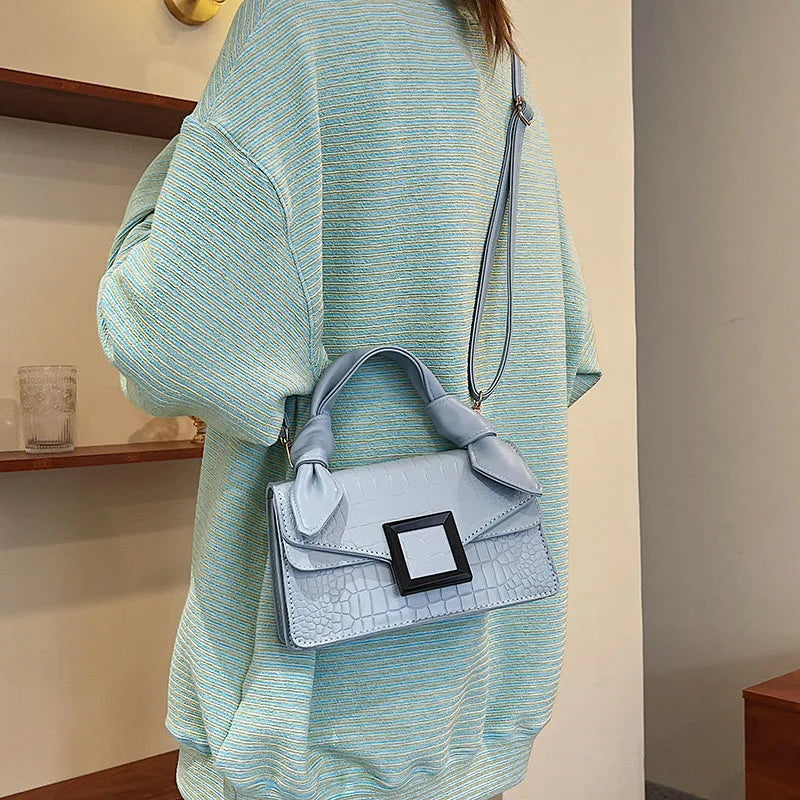 Green Crocodile Leather Flap Square Bag Shoulder Crossbody Handbag Purse