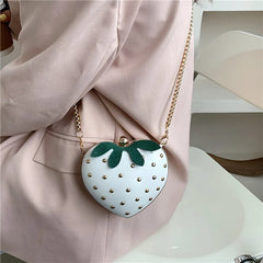 Women Heart Shape Shoulder Bag Clutch Rivet Mini Strawberry Crossbody Bag