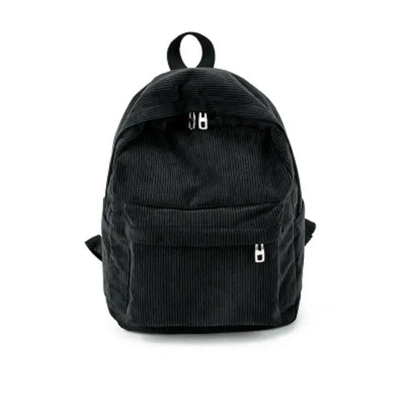 Women Corduroy Backpack Travel Rucksack School Shoulder Bag Gray Khaki