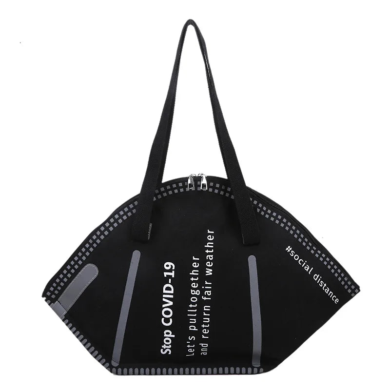 Women Large Mask Shopping Bag Canvas Shoulder Bag Tote Bag