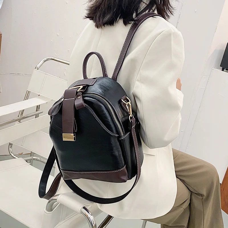 Small Women's Leather Backpack for Teenage Girls - Shoulder Bag